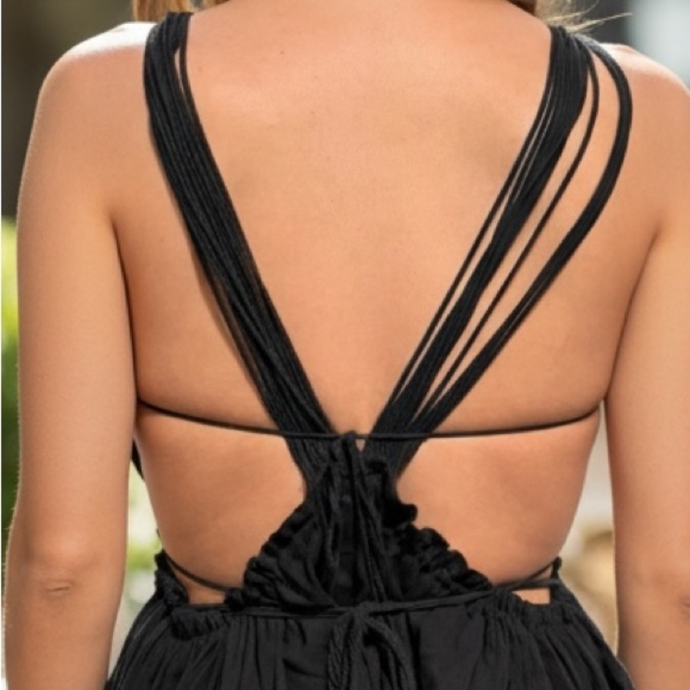 Free People Macrame Halter Black Mini Dress M - Picture 3 of 8